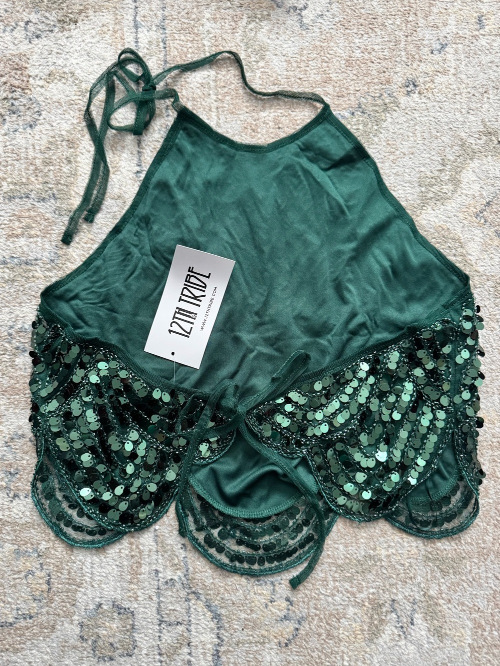 12th Tribe Cleo Sequin Halter Top Emerald Open Back Party Women Size M NWT - Picture 4 of 4
